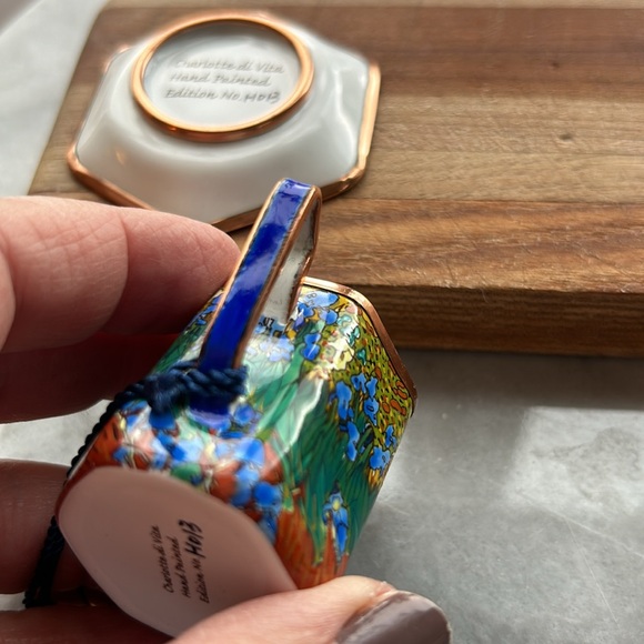 iris tea cup saucer hand painted enamel gold metal hang tag numbered edition - Picture 15 of 16